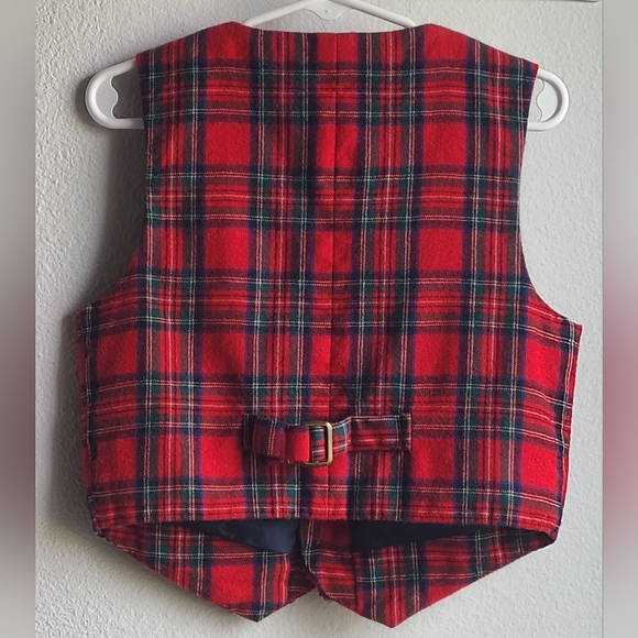 Janie and Jack San Francisco- Boy's Red Blue Plaid Holiday Wool Vest, Sz 4 - Picture 5 of 6